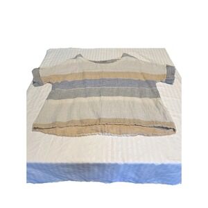 Women's Striped Linen Cotton Blend Short Sleeve Shirt Size Measures XL (A)